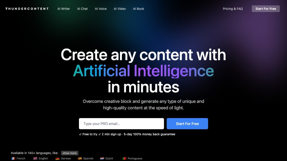 Thundercontent: Lightning-fast AI Tool for Unique Article Writing