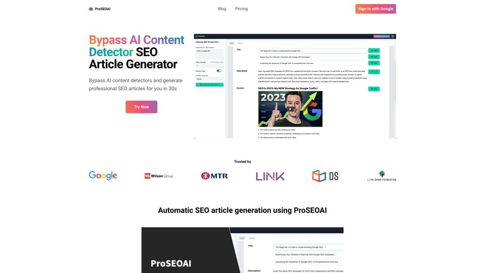 ProSEOAI.com Website screenshot