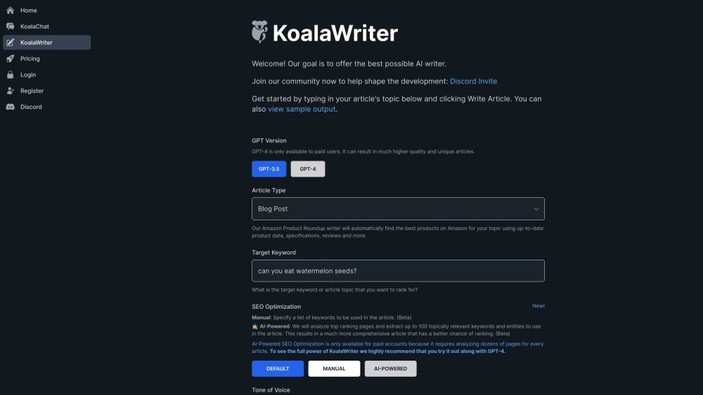 Koala Website screenshot