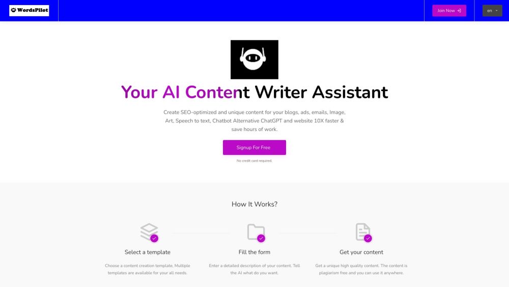 Wordspilot AI Website screenshot