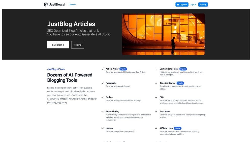 JustBlog.ai: AI Blogging website & free AI Blog Creator.