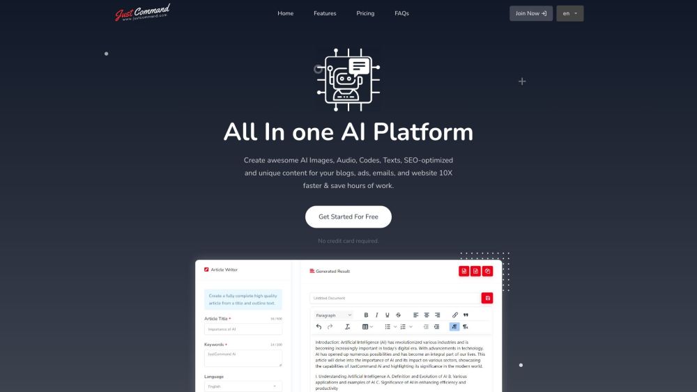 Just Command: AI Tool for Content Creation & Marketing