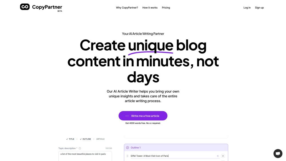 CopyPartner: AI Tool for Article Creation Process