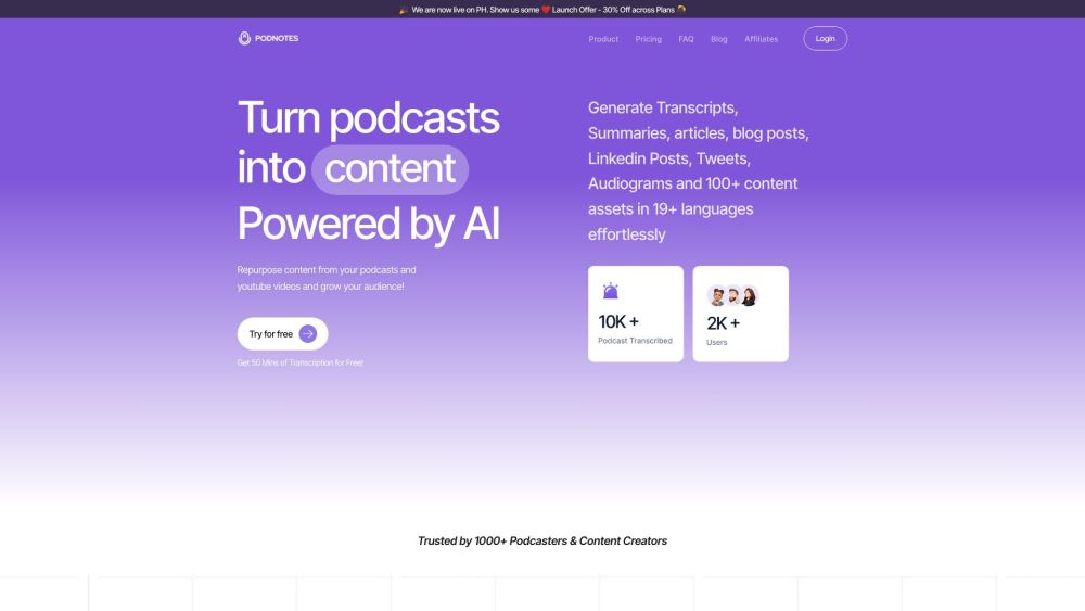 Podnotes Website screenshot