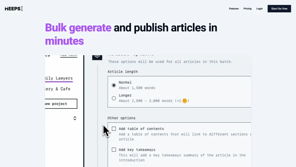 Heeps: AI Tool for Bulk Article Generation