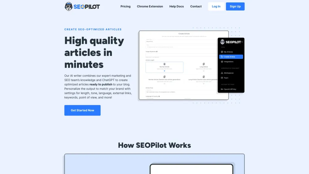 SEOPilot Website screenshot