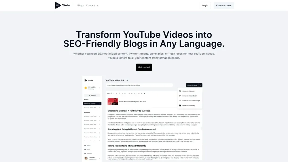 Ytube AI: YouTube to Blog AI Tool