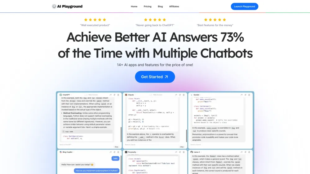 AI Playground: Chat with 10 AI Chatbots, Choose Best Output, Access Extra Features at Affordable Price. AI Tool for Everyone!