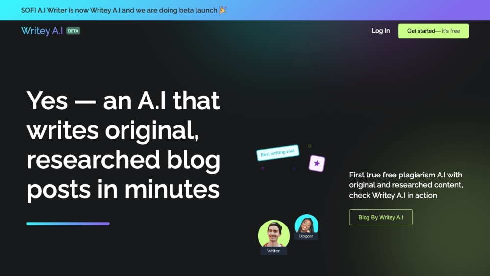 Writey A.I: Content Creation Made Easy - Most Advanced AI Tool