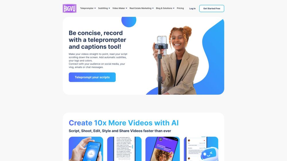 BIGVU Website: AI Tool for Teleprompting, Captioning, and Video Editing