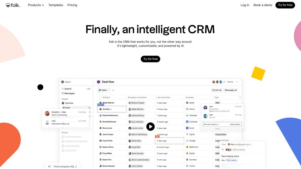 folk: CRM that works for you, not the other way around. Lightweight, customizable, and powered with AI to easily build stronger relationships. #ai tool #folk