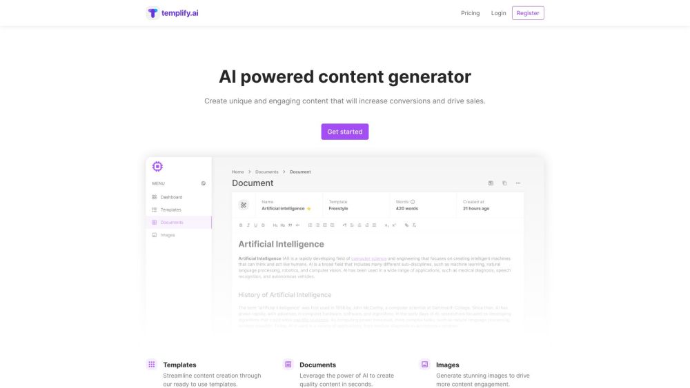 Templify.ai Website screenshot