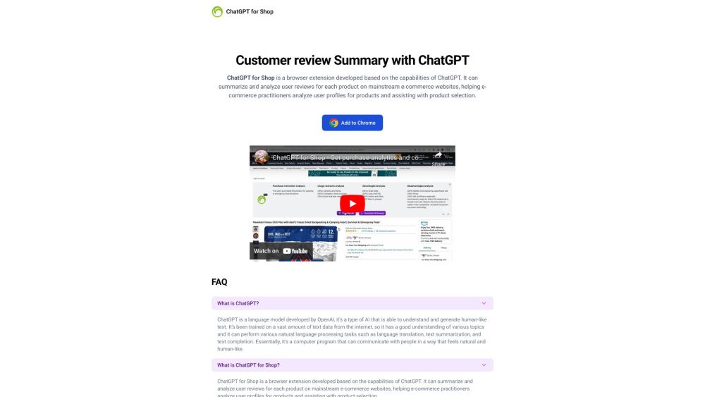 ChatGPT for Shop: AI Tool for Analyzing User Reviews