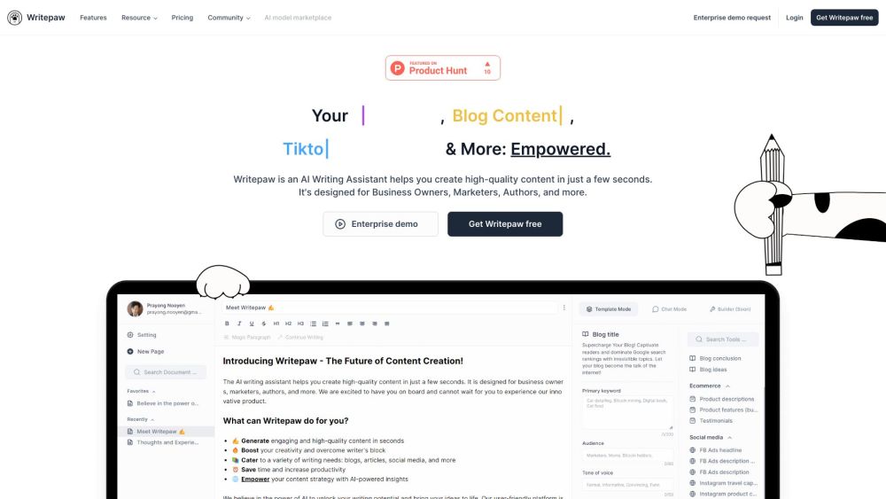 Writepaw: AI Writing Assistant for High-Quality Content Creation