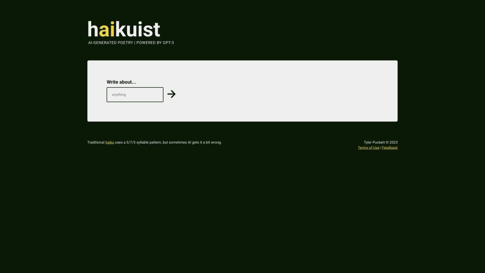 Haikuist: AI Poetry Tool | GPT-3 Generated