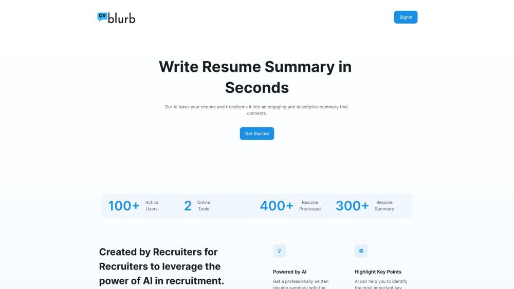 CVblurb: AI Tool for Recruiters, Resume Summaries.