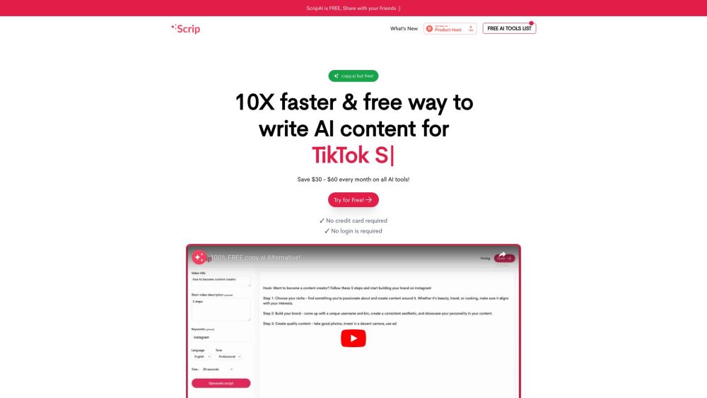 Scrip AI: Free AI Tool for Instant Content Creation