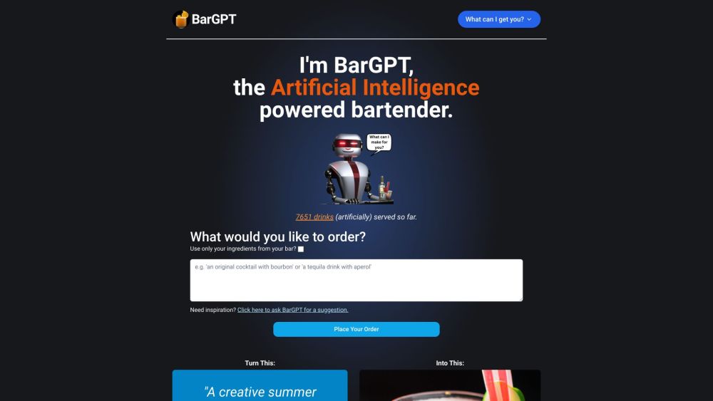 BarGPT: AI-Powered Bartender & Cocktail Creator #ai tool