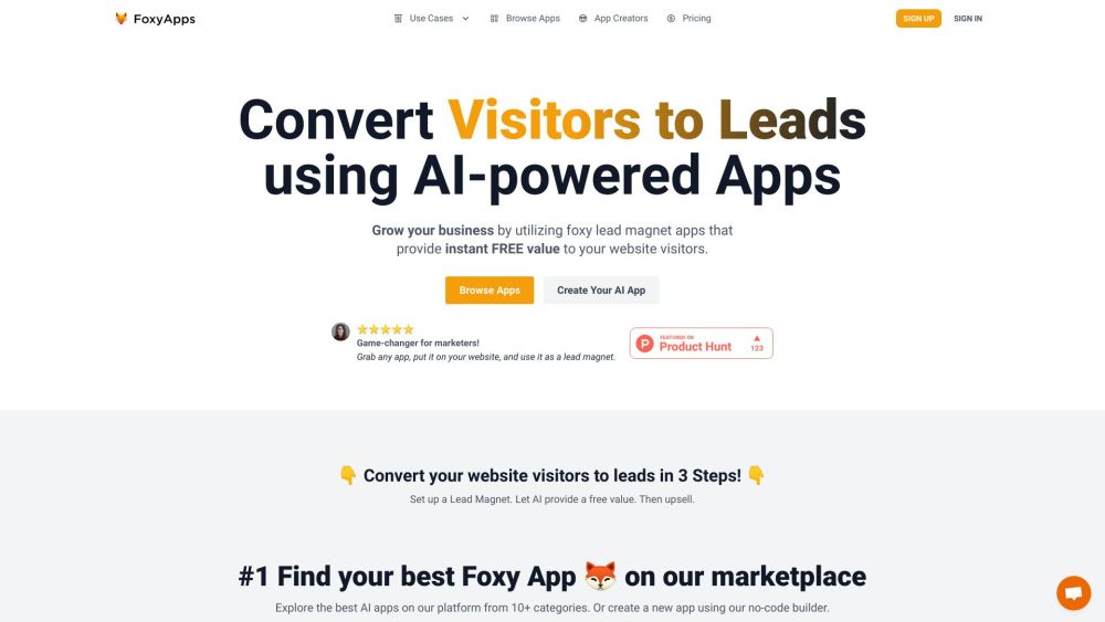 FoxyApps: AI Tool for Codeless App Creation with Product Name