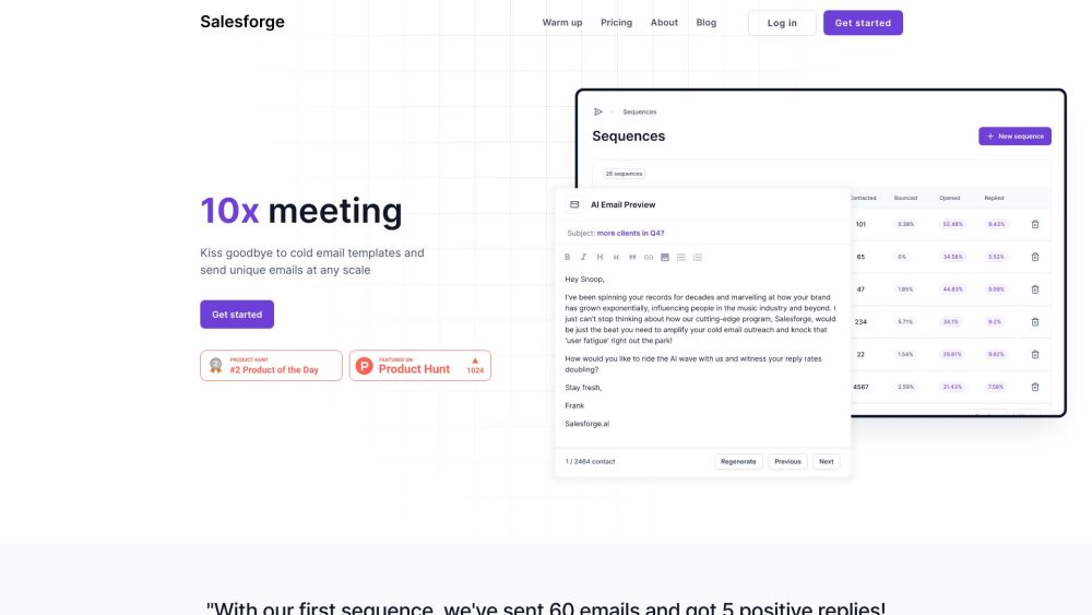 Salesforge: AI-powered Email Outreach Platform for Unique and Personalized Emails. Multi-inbox Sequences, Email Warm-up, and Address Validation Ensure Deliverability. #AI Tool