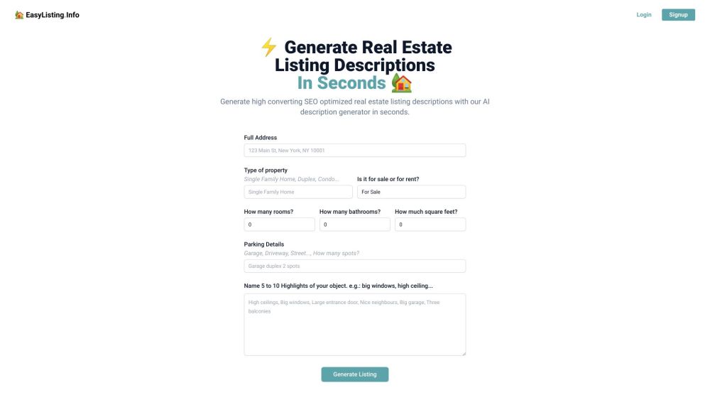 EasyListing.Info: AI Tool for Real Estate Listings