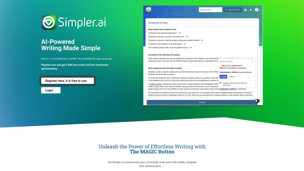 Simpler.AI: Distraction-free Co-writing AI Tool