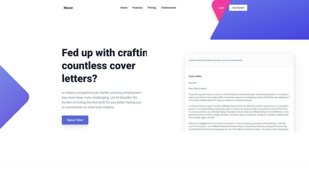 Macar AI: AI Tool for Cover Letter Creation