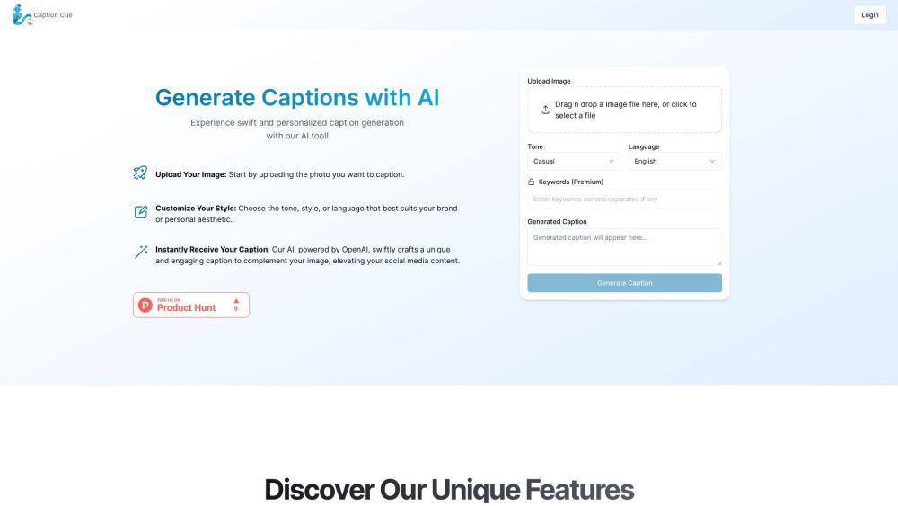 Caption Cue: Elevate your social media presence with the ultimate caption generator for Instagram, Twitter, and Facebook - AI tool.