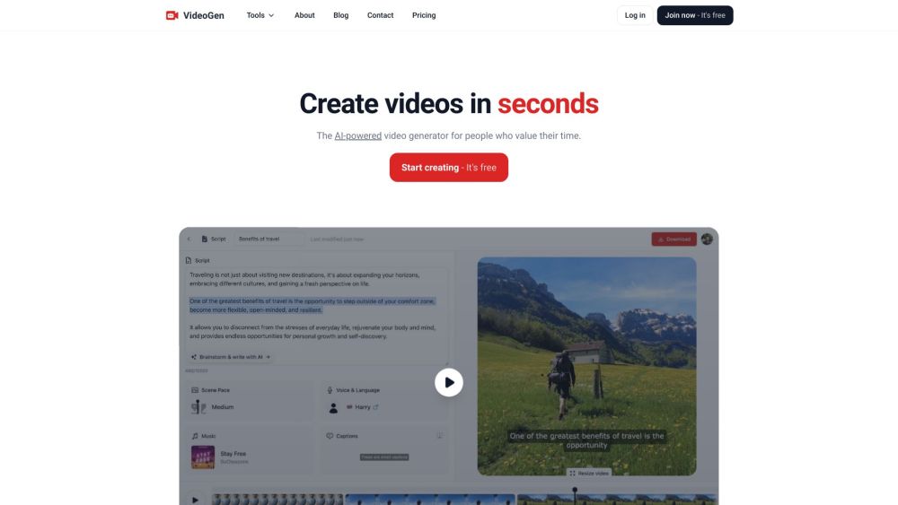 VideoGen - AI Video Generator Website screenshot