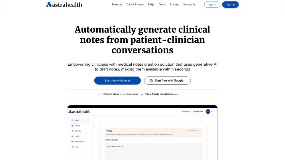 Astra Health: AI Tool for Clinical Note Generation