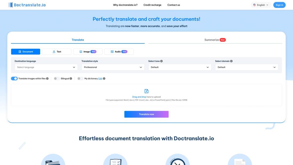 DocTranslate.io Website screenshot