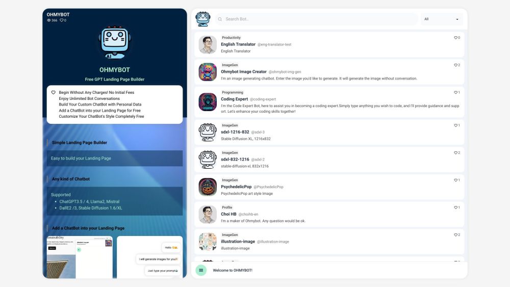 OHMYBOT: AI Tool for Chatbot & Landing Page Creation
