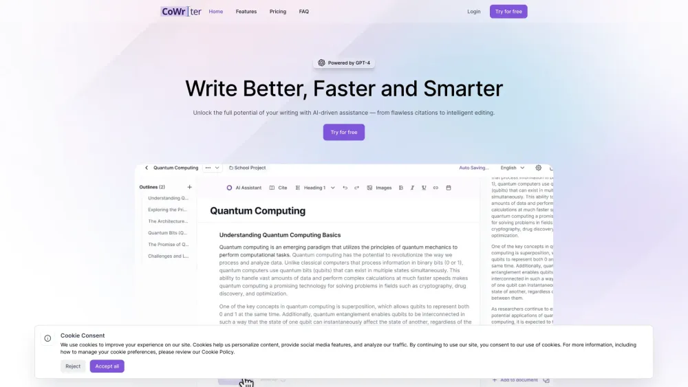 CoWriter: Intuitive Writing Assistant & AI Tool