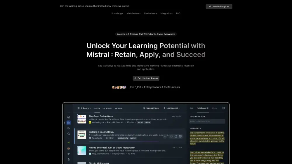 Mistral: AI Tool for Lifelong Knowledge Retention