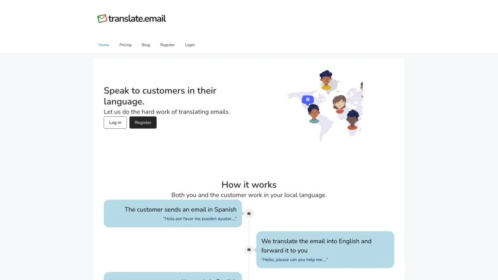 Translate.email Website screenshot