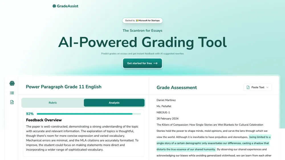 GradeAssist: AI Tool Analyzing Essays - 40 letters.