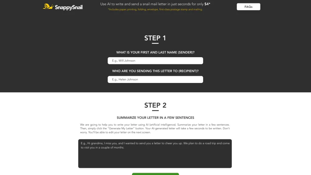 SnappySnail: AI Tool for Snail Mail in Seconds