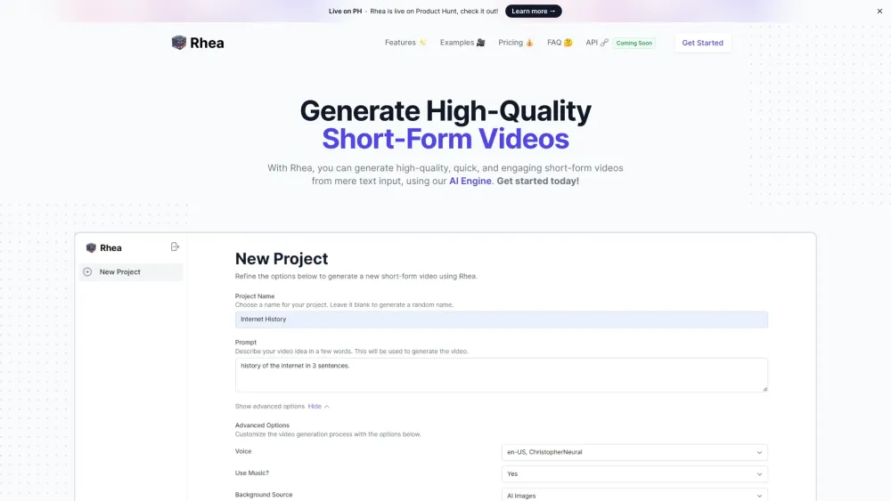 Rhea: AI Tool for Short-Form Video Generation