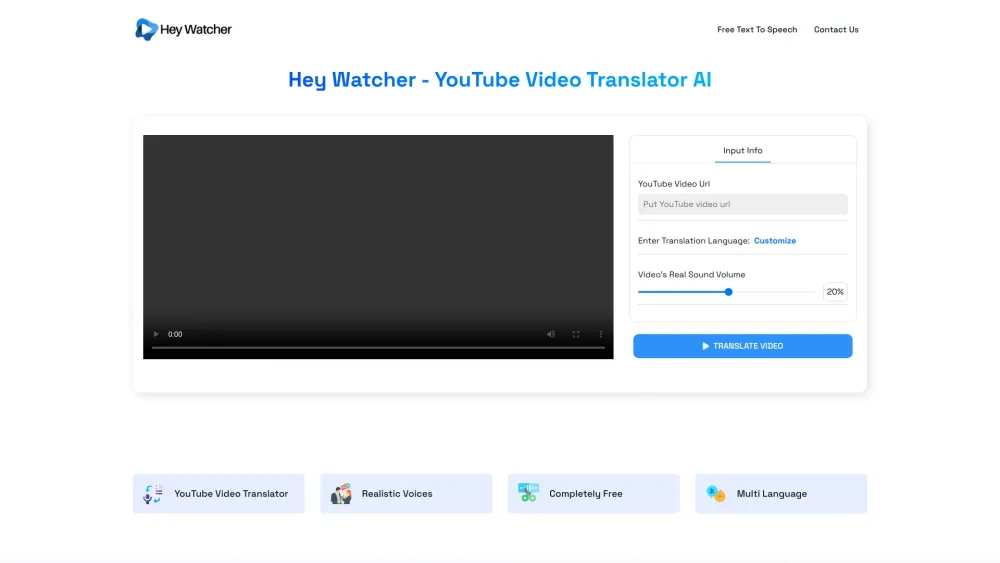 Hey Watcher: Free YouTube video translator AI