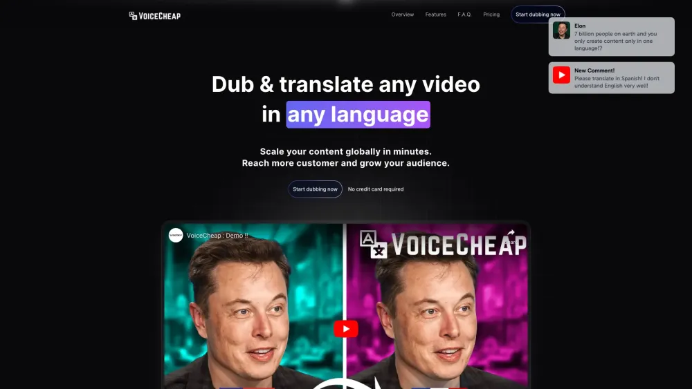 VoiceCheap: AI Video Dubbing & Translation Platform