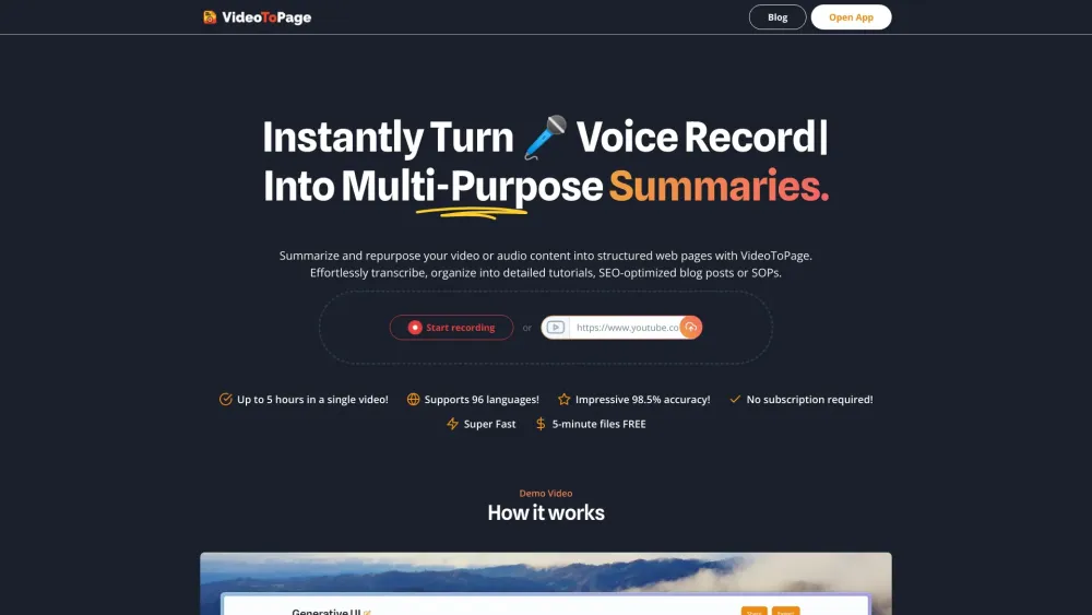 VideoToPage: AI Tool for Summarizing & Repurposing