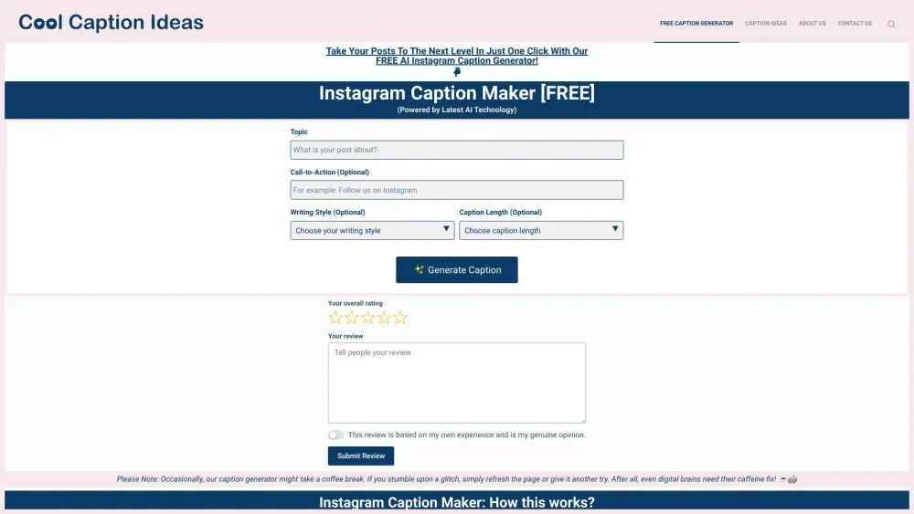 Cool Caption Ideas: AI-powered Social Media Caption Generator