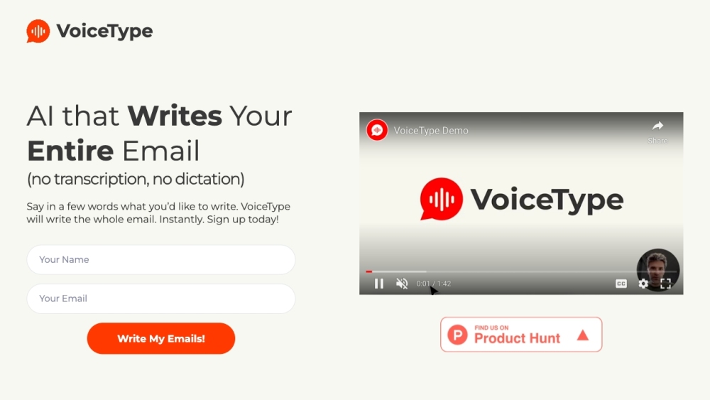VoiceType: AI Tool for Voice-to-Email Writing