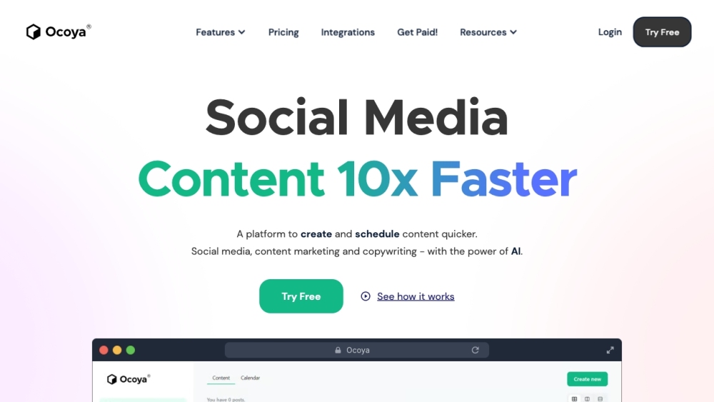 Ocoya: AI Social Media Management Website screenshot