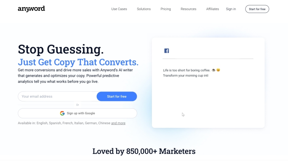 Anyword: AI Writing Solution for Marketers