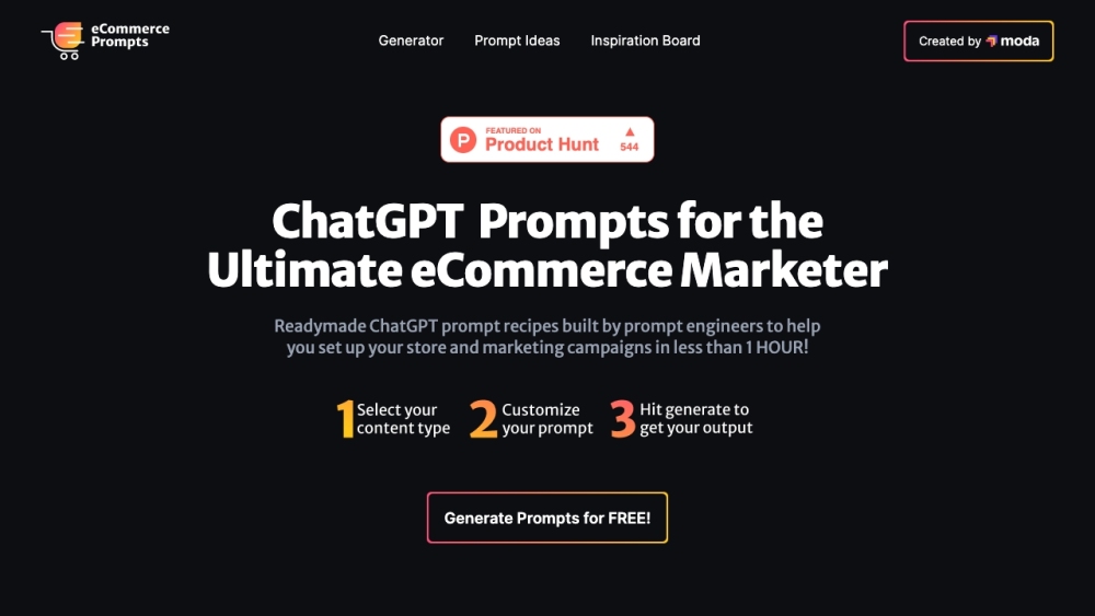 eCommerce ChatGPT Prompts Website screenshot