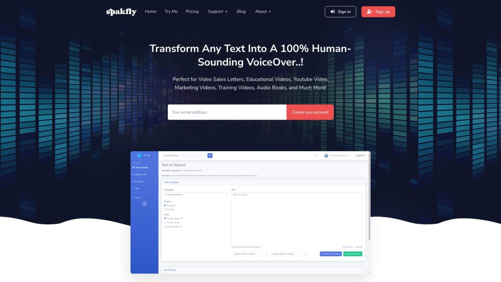 Spakfly: Text to Voiceover AI Tool