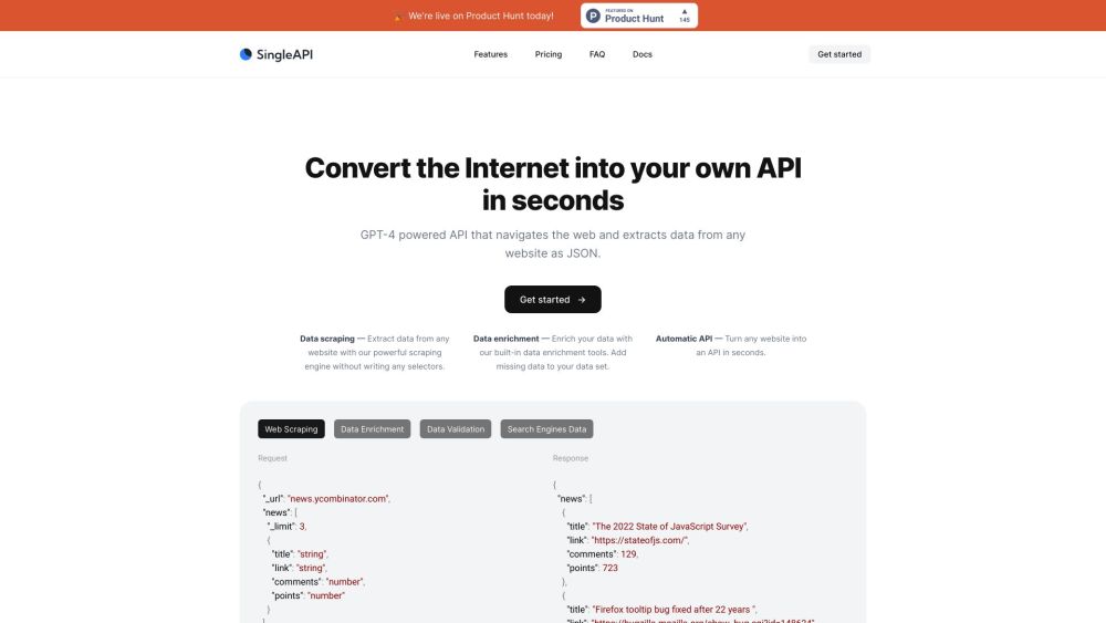 SingleAPI: GPT-4 AI Tool for JSON Data Extraction