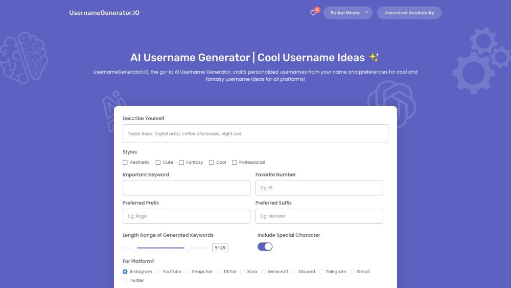 UsernameGenerator.IO: AI Tool for Unique Usernames