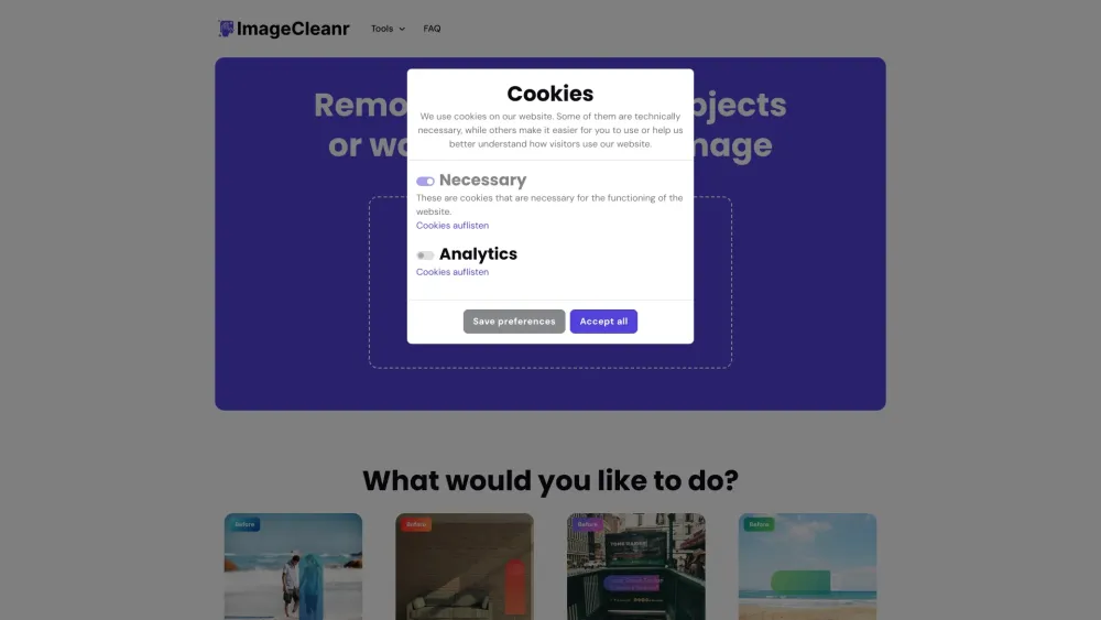 ImageCleanr: AI Tool for Removing Objects, People, Text from Images Fast